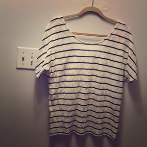 Blue Striped Lace Top with Low Back